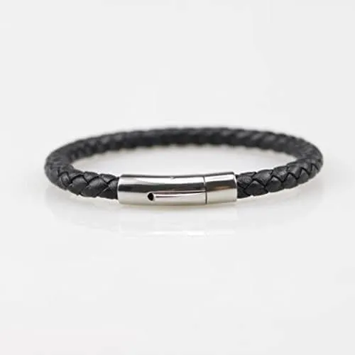 New Stainless Steel Snap Clasp Leather Bracelet for Men.com 21cm/ Black