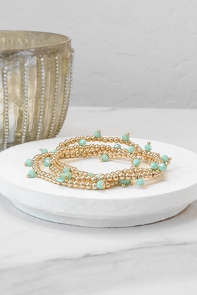 Small Gold tone and Glass beads bracelet stack of 3 bracelets Emotional Connection All-Welcome