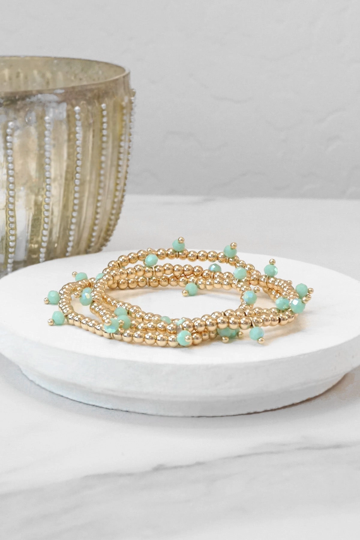 Small Gold tone and Glass beads bracelet stack of 3 bracelets Emotional Connection All-Welcome