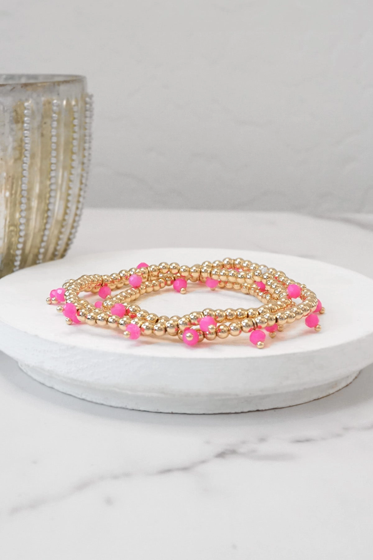 Small Gold tone and Glass beads bracelet stack of 3 bracelets New-Age Clarity