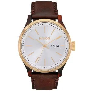 Nixon Men's Japanese Quartz Watch - Sentry White Dial Brown Leather Strap | A12633169