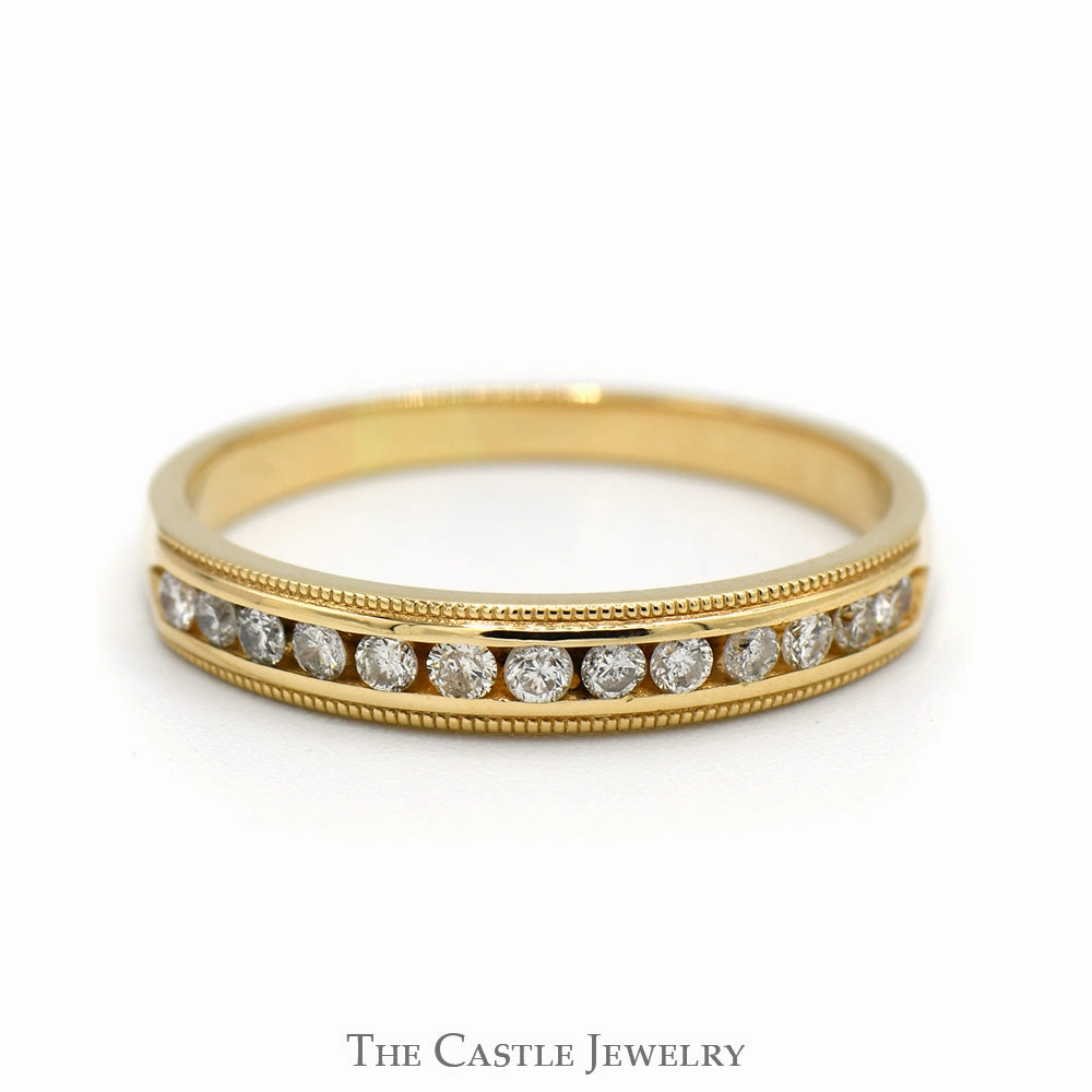 1/4cttw Channel Set Round Diamond Wedding Band with Milgrain Detail in 14k Yellow Gold Attractive Design