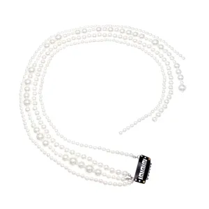 NOLITOY Pearl Bead Bow Barrette Hair Clip Pearls Hair Chains for Prom Party Ponytail Decor