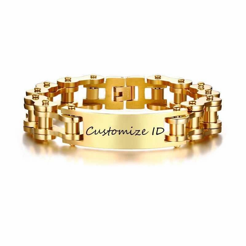 Cycolinks Personalised Gold Men's Bike Chain Bracelet Fantasy Vision Tailored Design