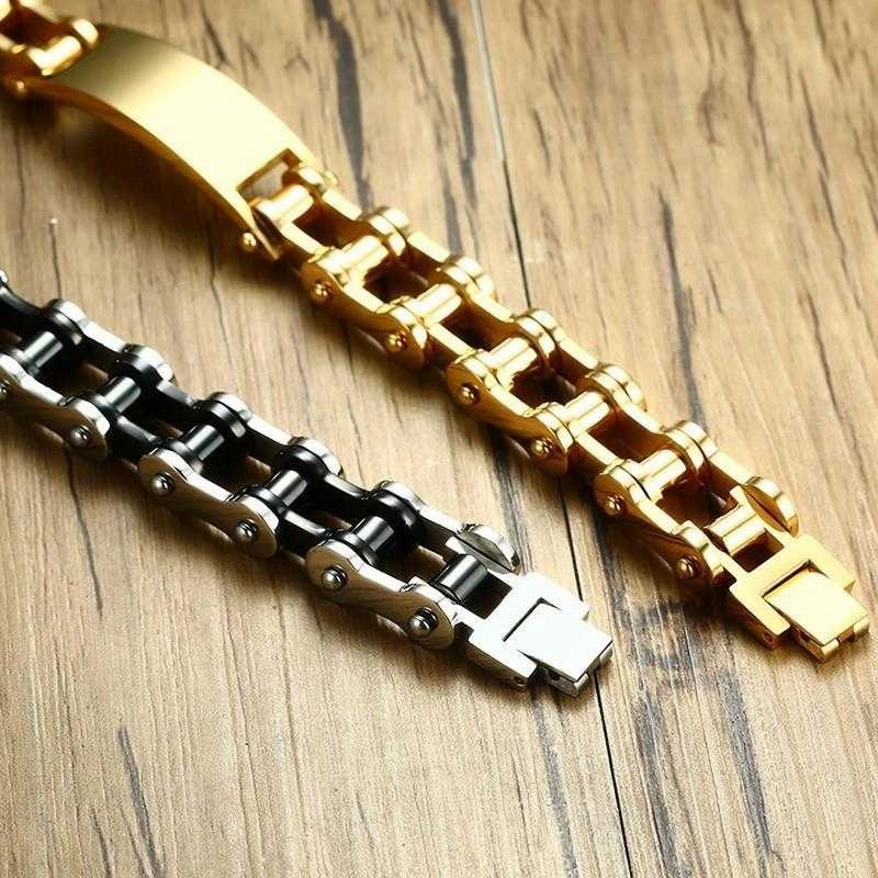 Cycolinks Personalised Gold Men's Bike Chain Bracelet Constant Glamour Perfect Fusions