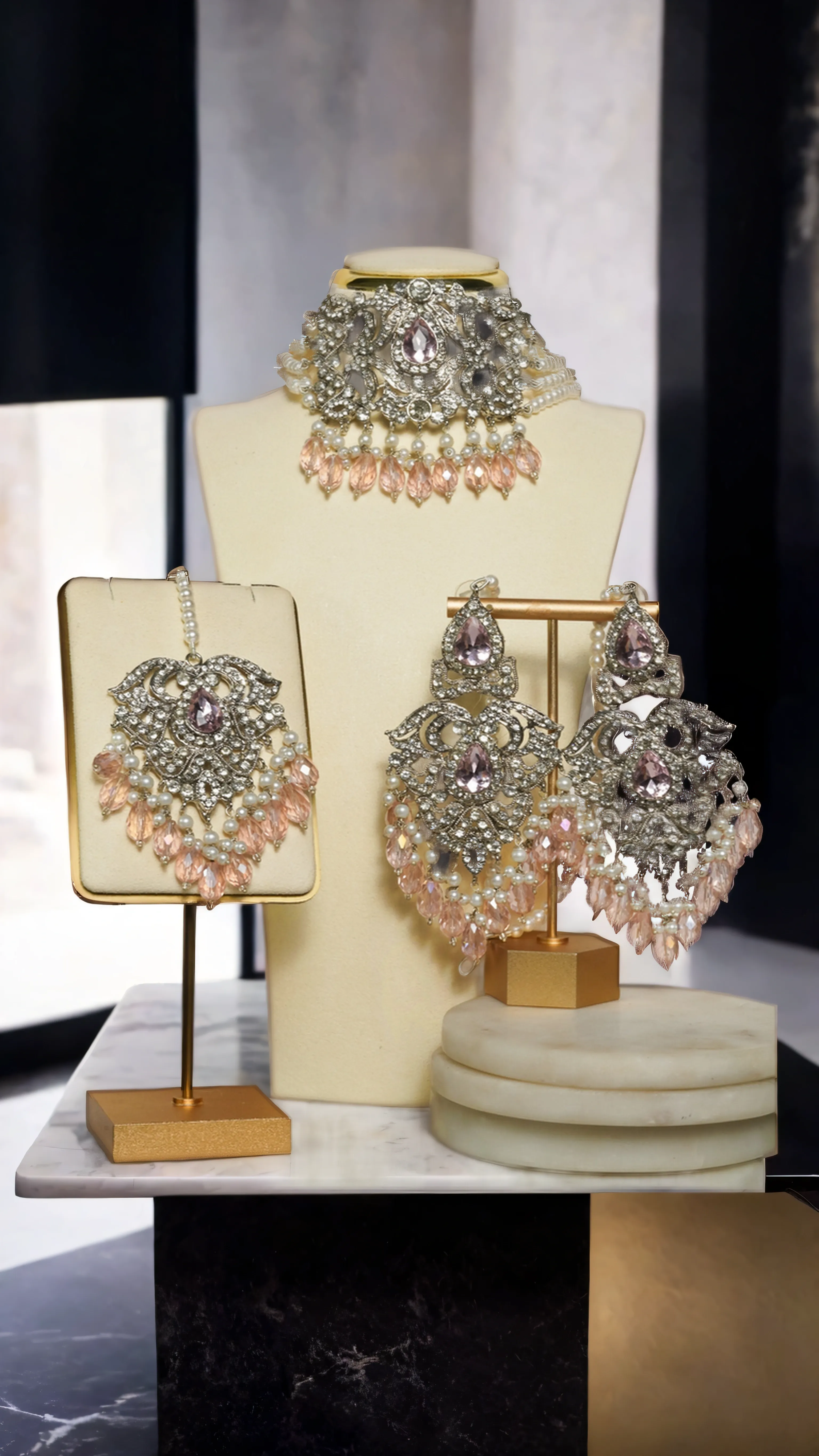 Noreen - Artisan Crafted Choker Necklace Set With Earrings & Tikka