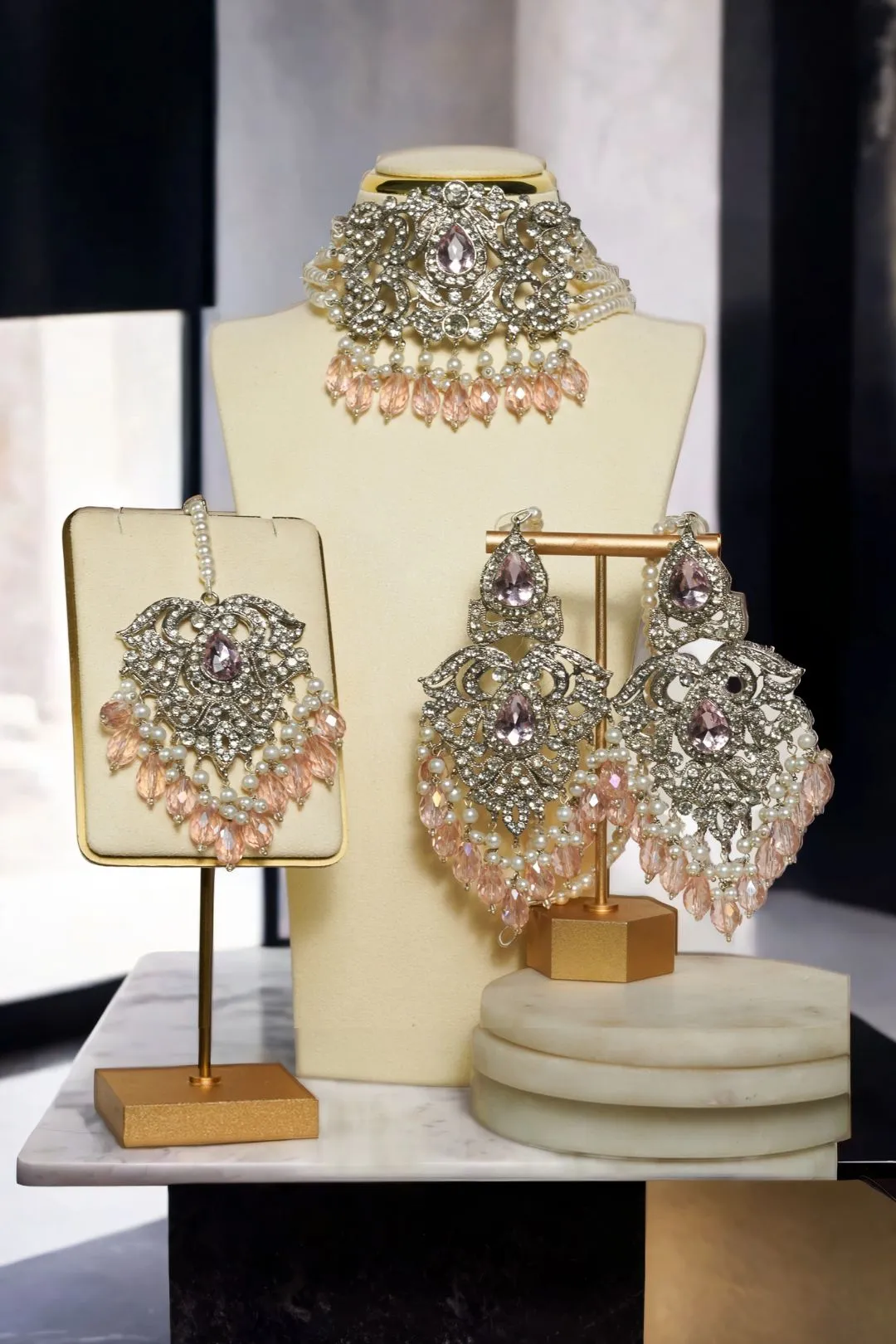 Noreen - Artisan Crafted Choker Necklace Set With Earrings & Tikka