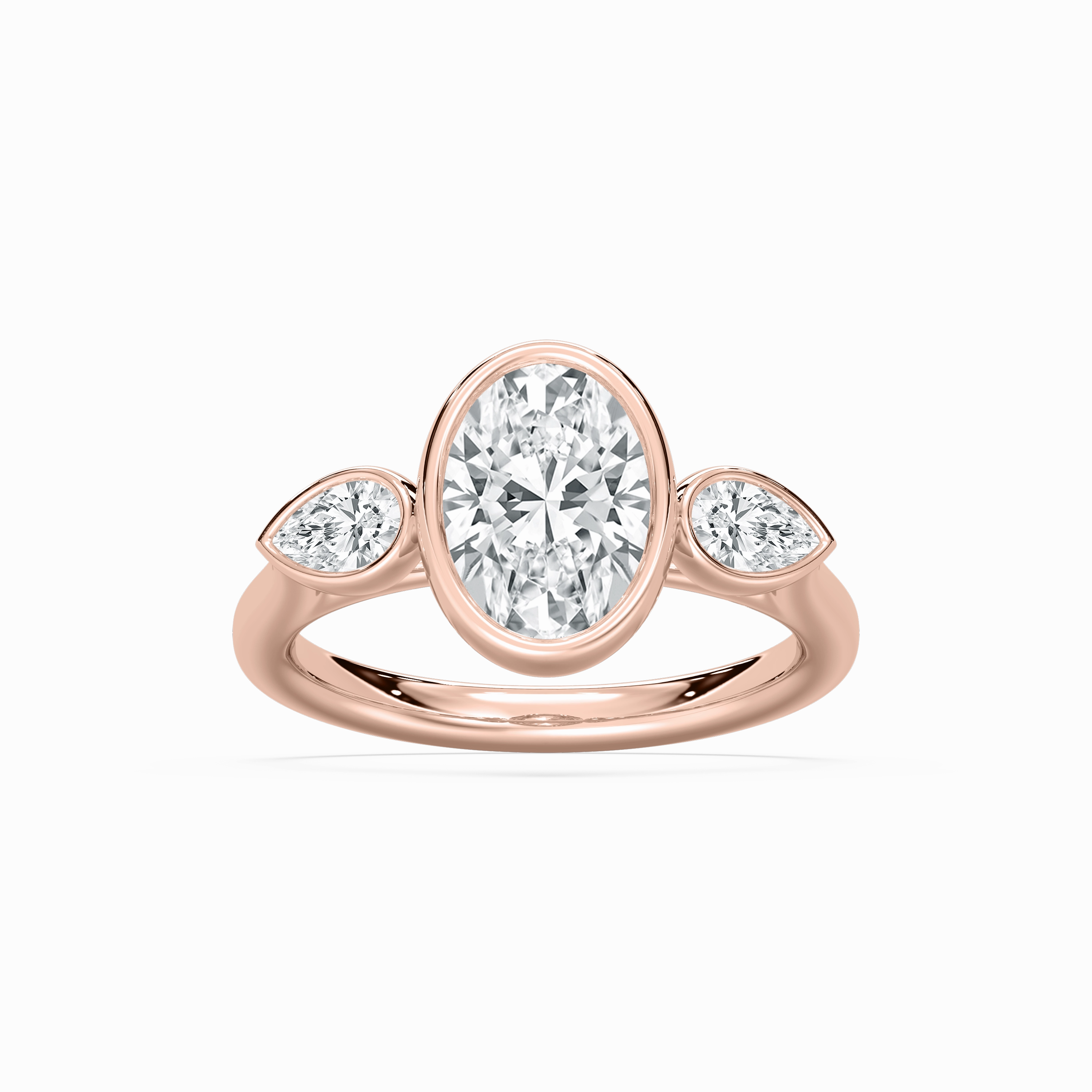 Creative Jewelry Nova 2 ? ctw Oval Lab Grown Diamond Bezel Set Three Stone Engagement Ring