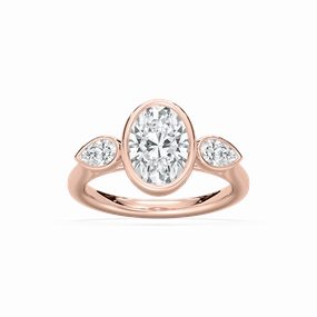 Fashionable Ornament Couple Style Nova 2 ? ctw Oval Lab Grown Diamond Bezel Set Three Stone Engagement Ring