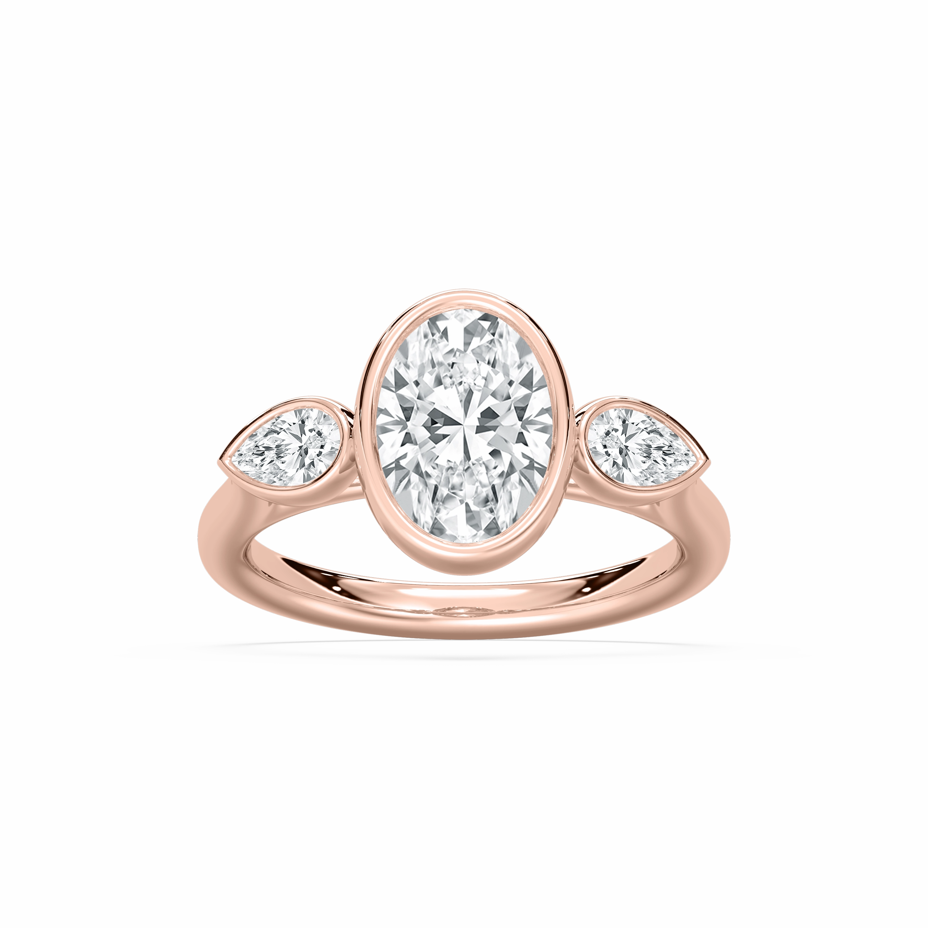 Fashionable Ornament Couple Style Nova 2 ? ctw Oval Lab Grown Diamond Bezel Set Three Stone Engagement Ring