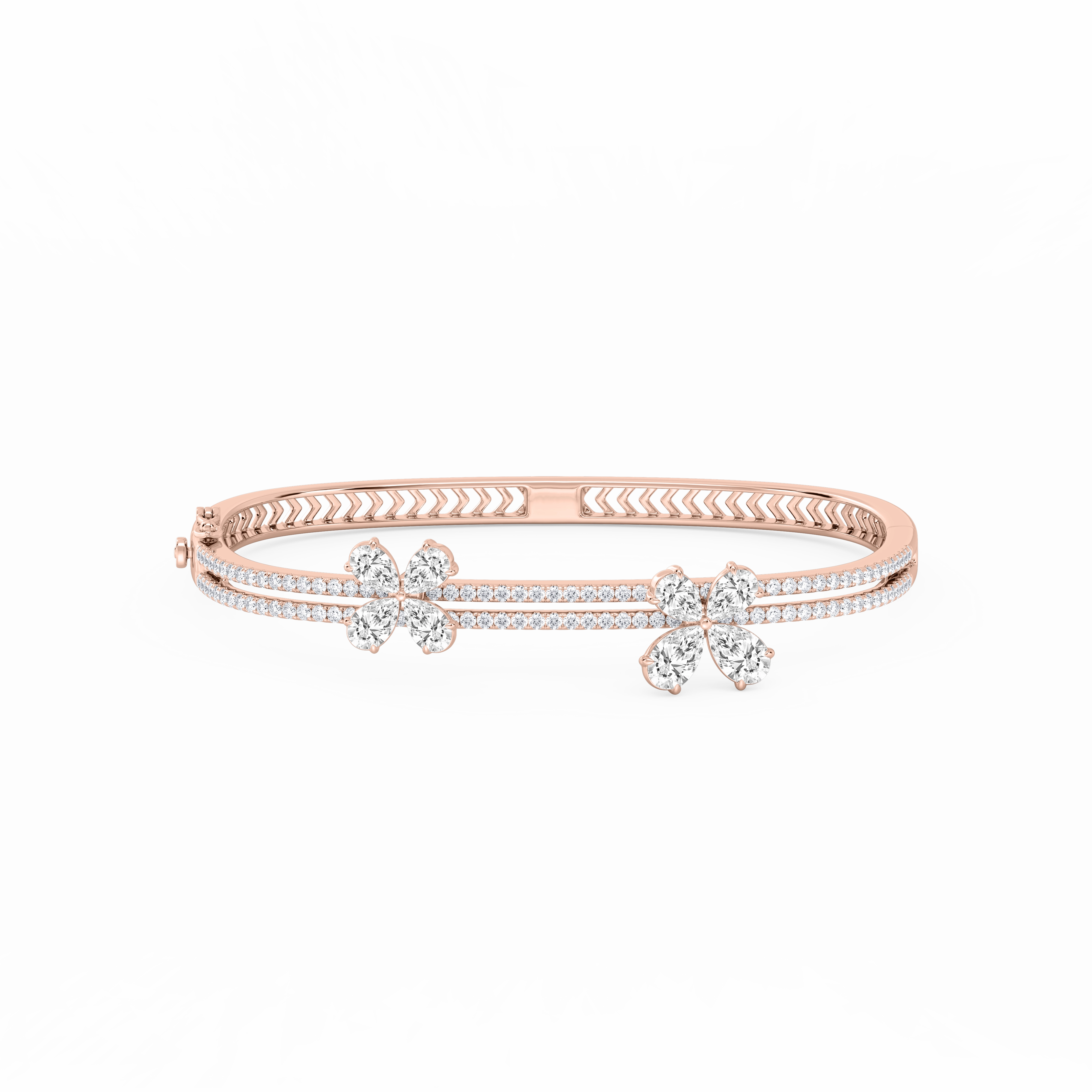 4 ctw Pear and Round Lab Grown Diamond Floating Flower Bangle Bracelet  - 7.25 Inches Unrestricted Fusions Sentimental Touch