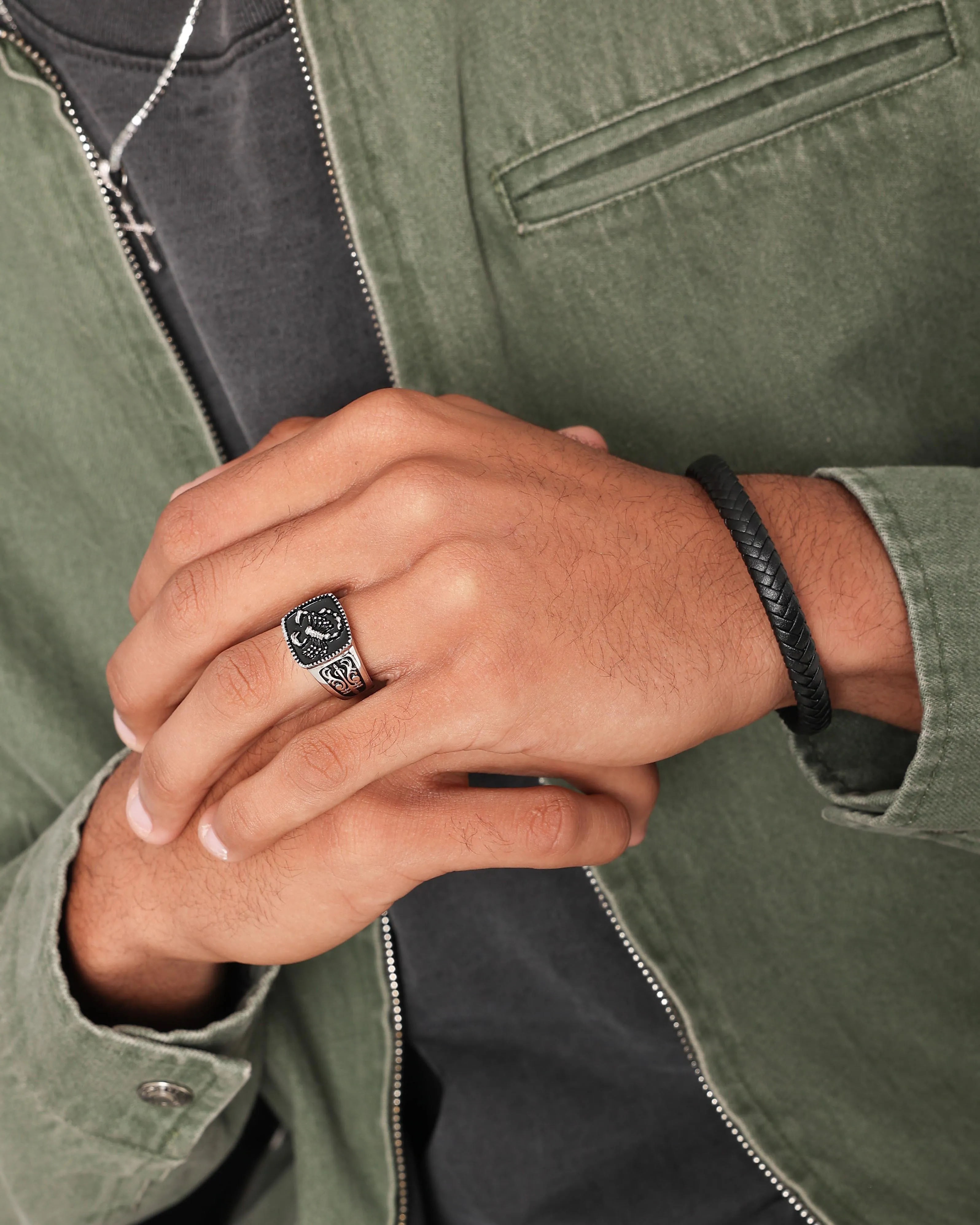 NXS Solo Leather Bracelet Stainless Steel