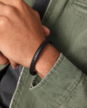 NXS Solo Leather Bracelet Stainless Steel