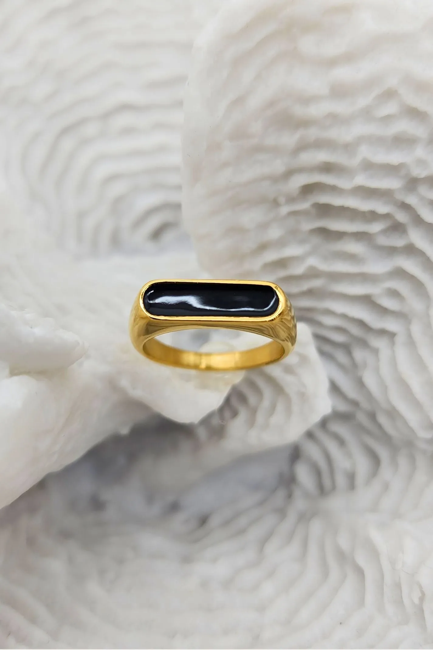 Oblong Gold with Black Enamel Ring