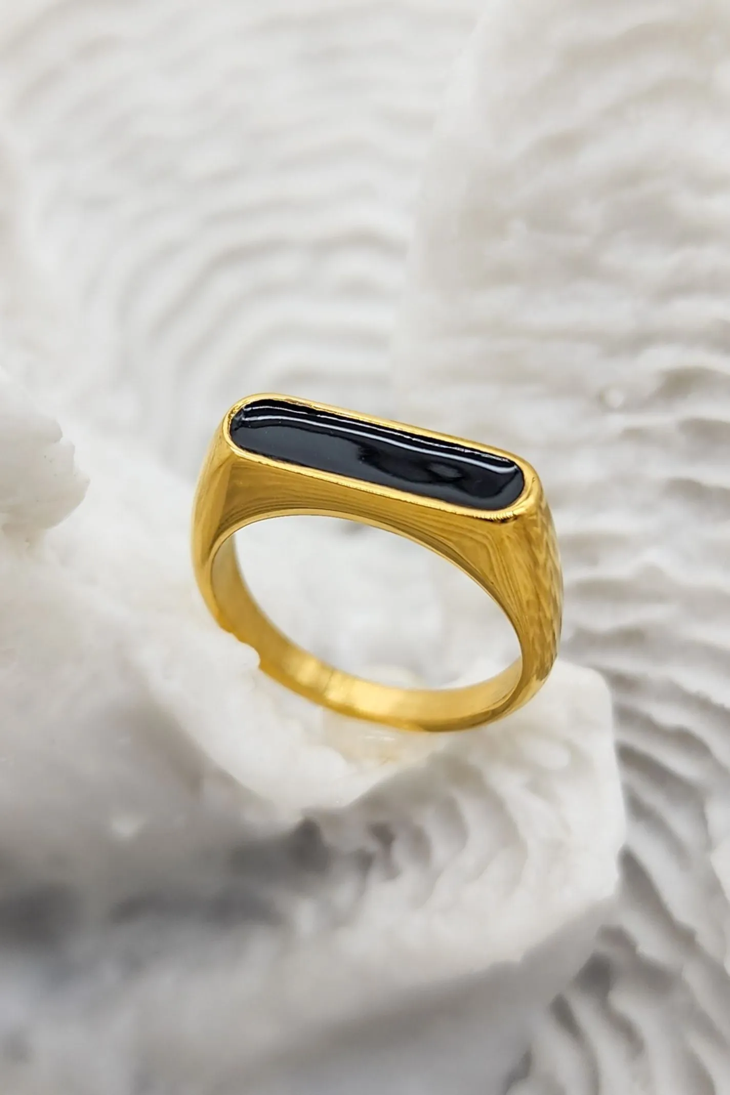 Oblong Gold with Black Enamel Ring