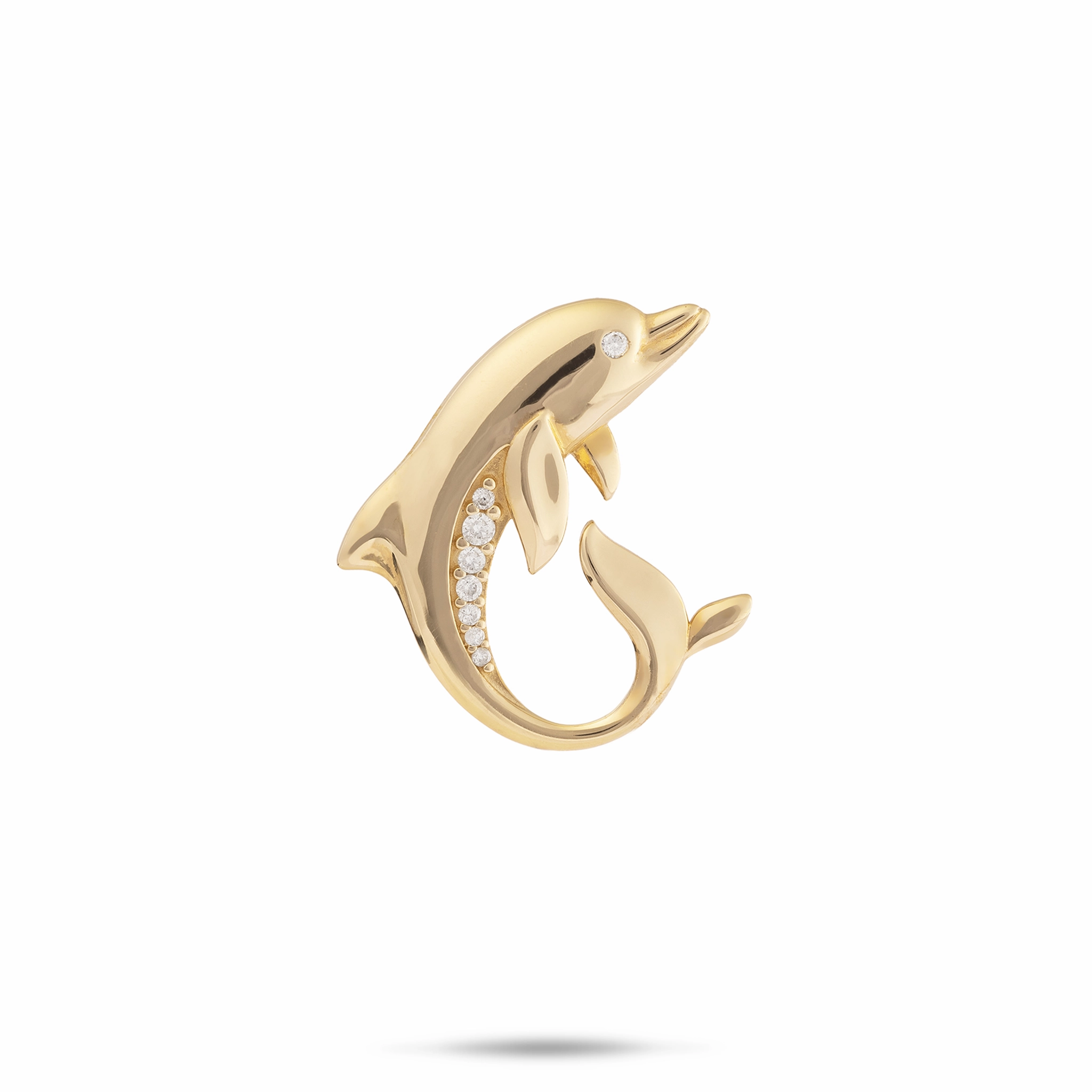 Ocean Dance Dolphin Pendant in Gold with Diamonds - 22mm Boho Accent