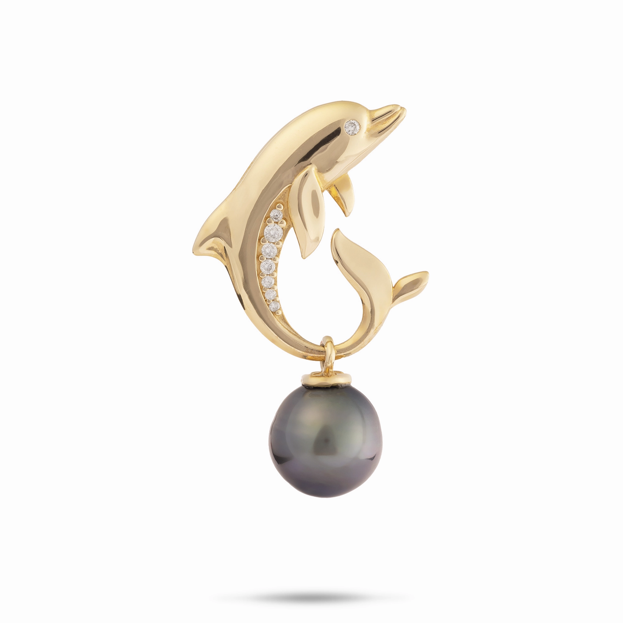 Ocean Dance Dolphin Tahitian Black Pearl Pendant in Gold with Diamonds - 9-10mm Everyday Favorite Sunset Look