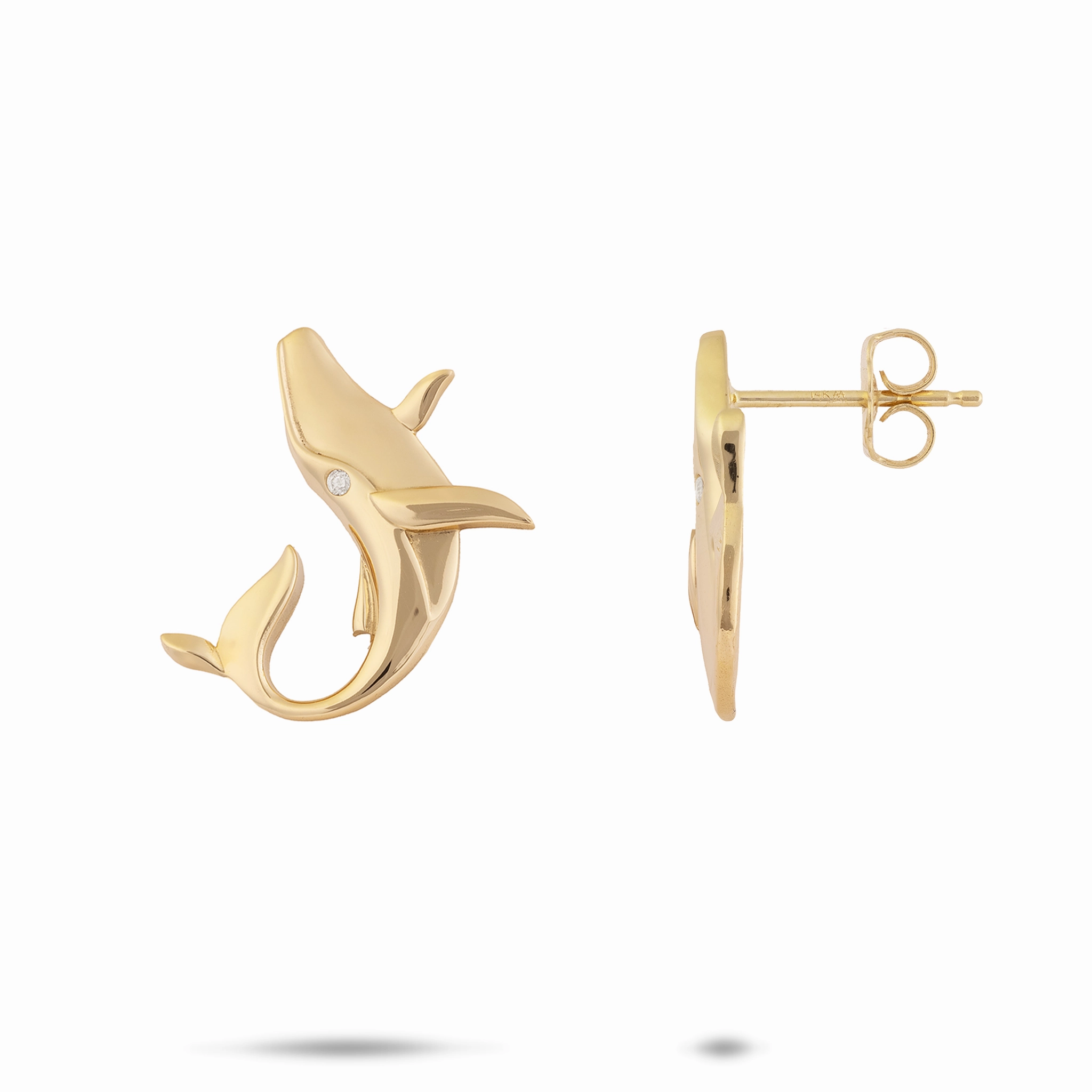 Easy Match Petite Edge Ocean Dance Humpback Whale Earrings in Gold with Diamonds - 19mm