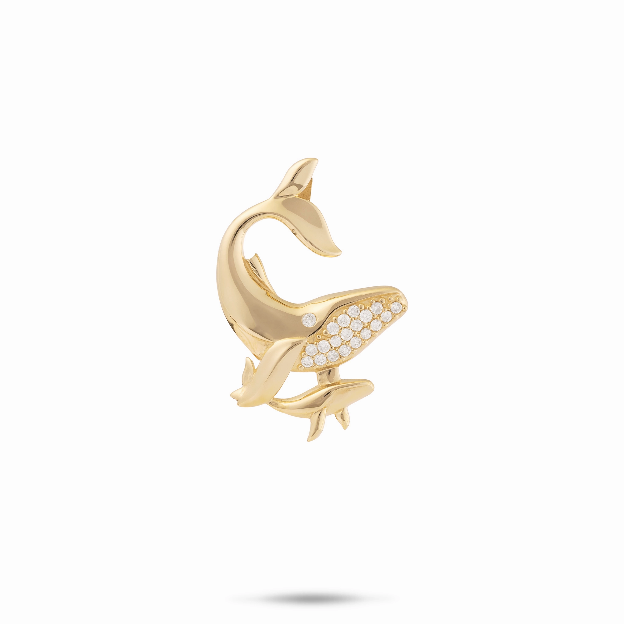 Ocean Dance Humpback Whale Mother & Baby Pendant in Gold with Diamonds - 24mm Distinctive Touch Pieces Refined Shine