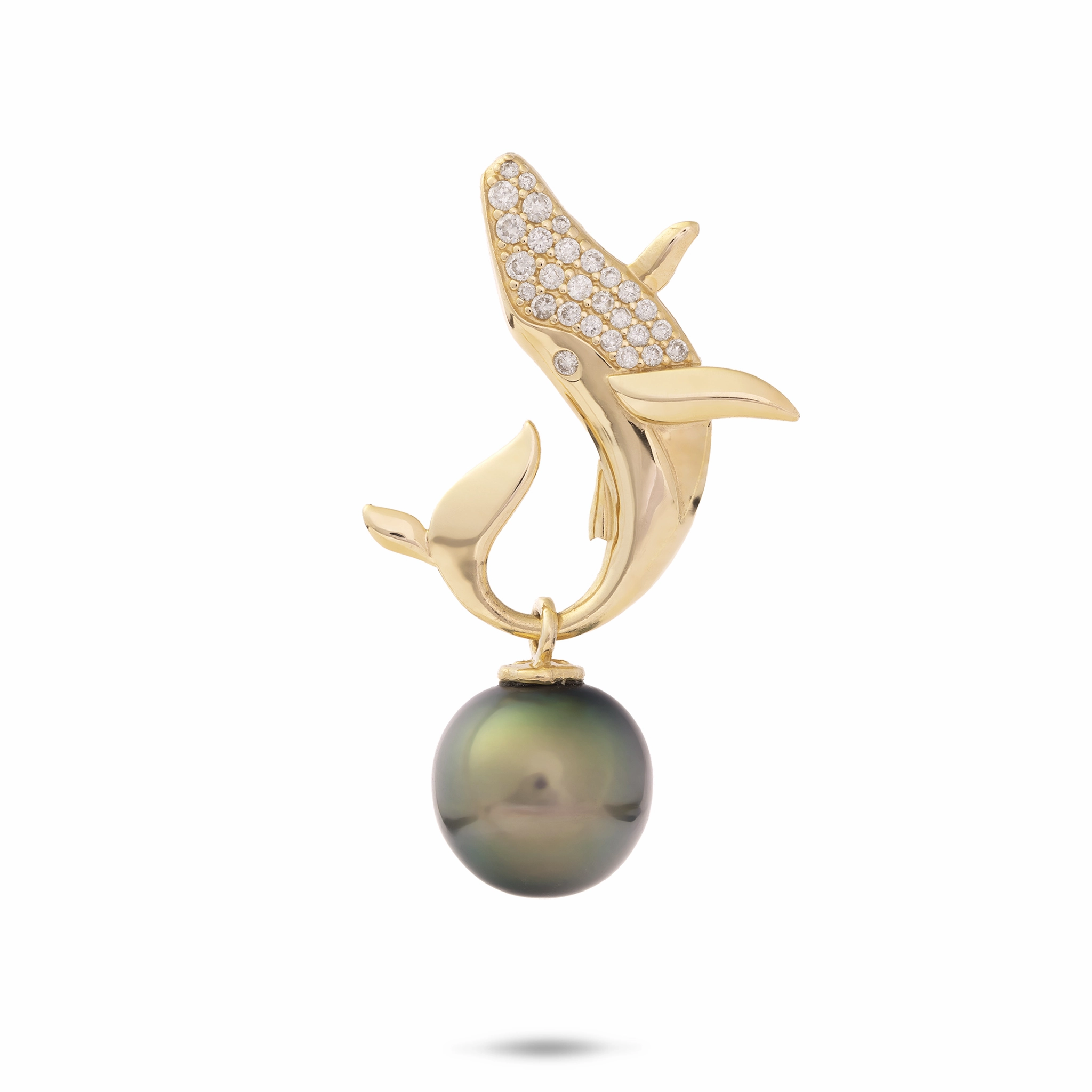 Ocean Dance Whale Tahitian Black Pearl Pendant in Gold with Diamonds - 9-10mm Dazzling Look Stylish Appeal