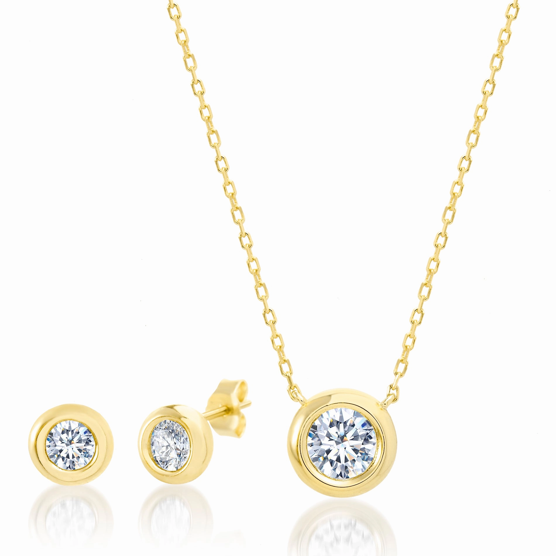 Small Embellishment Lesa Michele Bezel Set Cubic Zirconia Necklace and Earring Set in Sterling Silver