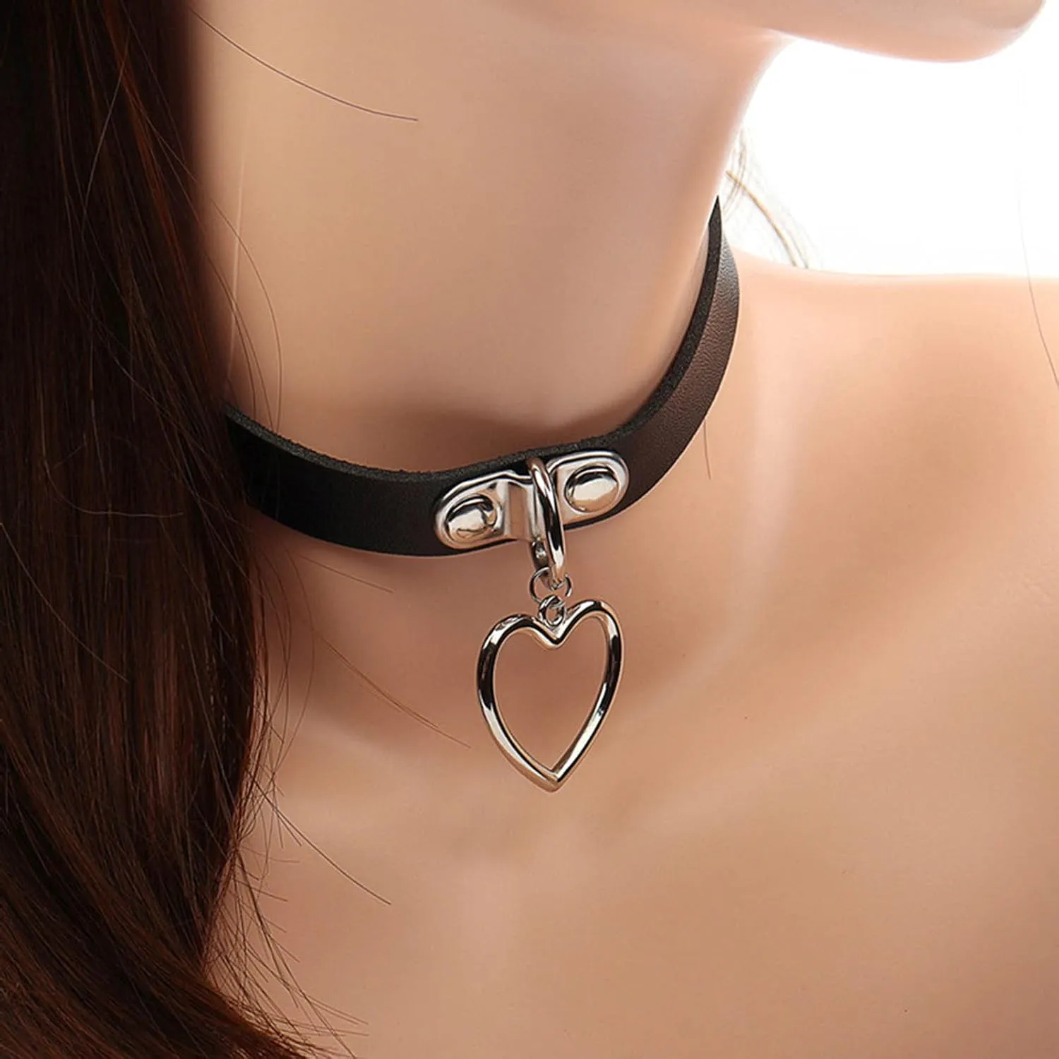 Olbye Lock Heart Choker Necklace Short Black Leather Necklace Punk PU Collar Necklaces Cosplay Necklace Link Chain Gothic Necklace Jewelry for Women and Girls