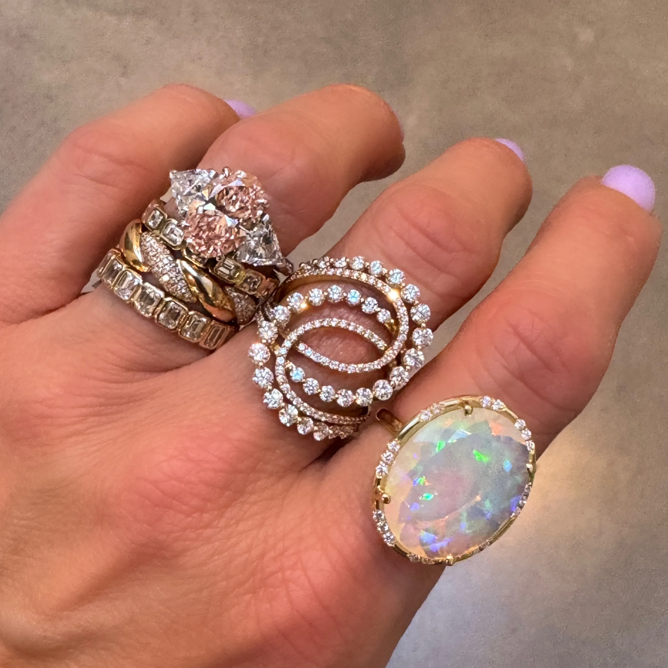 One of a Kind Australian Opal & Diamond Cubby Oval Statement Ring
