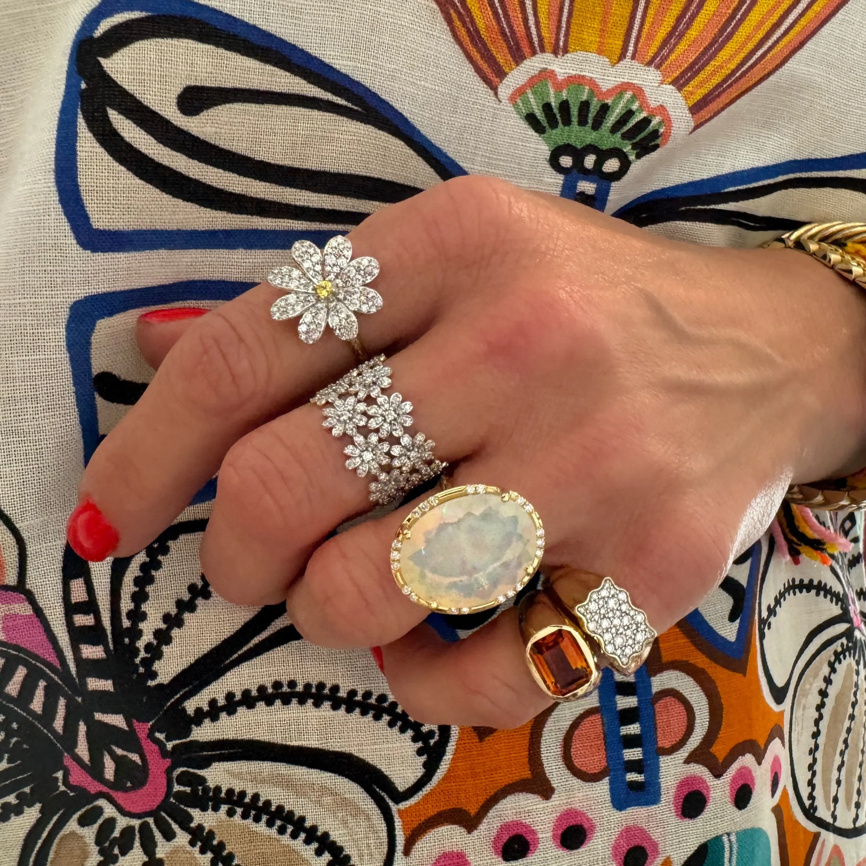 One of a Kind Australian Opal & Diamond Cubby Oval Statement Ring