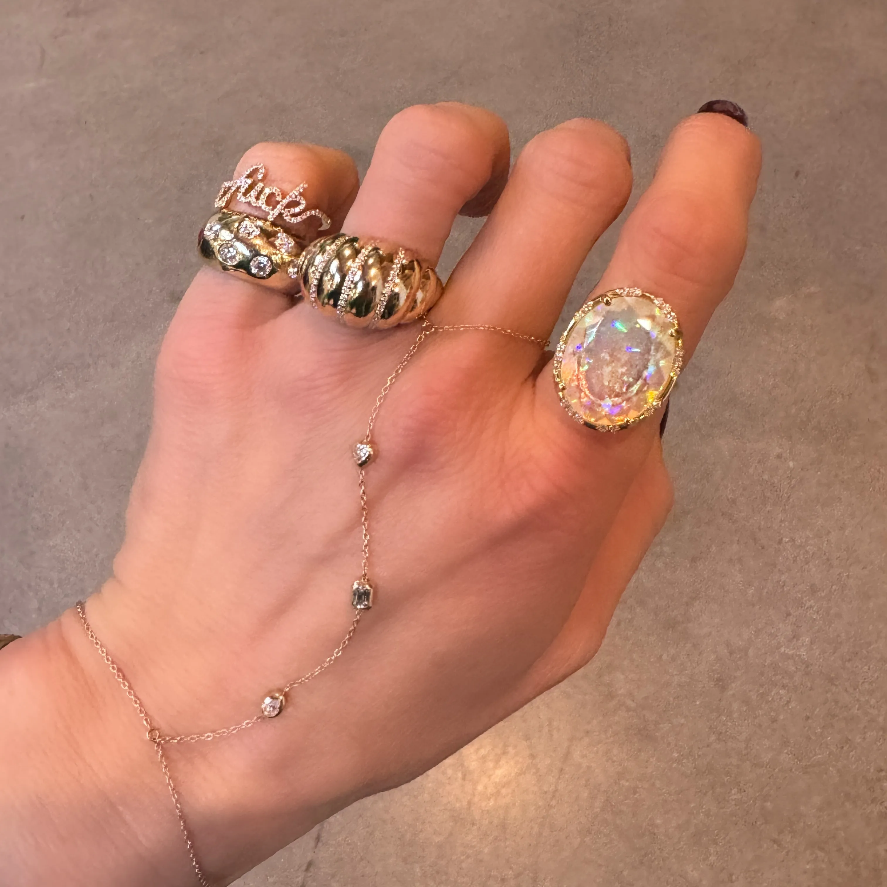 One of a Kind Australian Opal & Diamond Cubby Oval Statement Ring