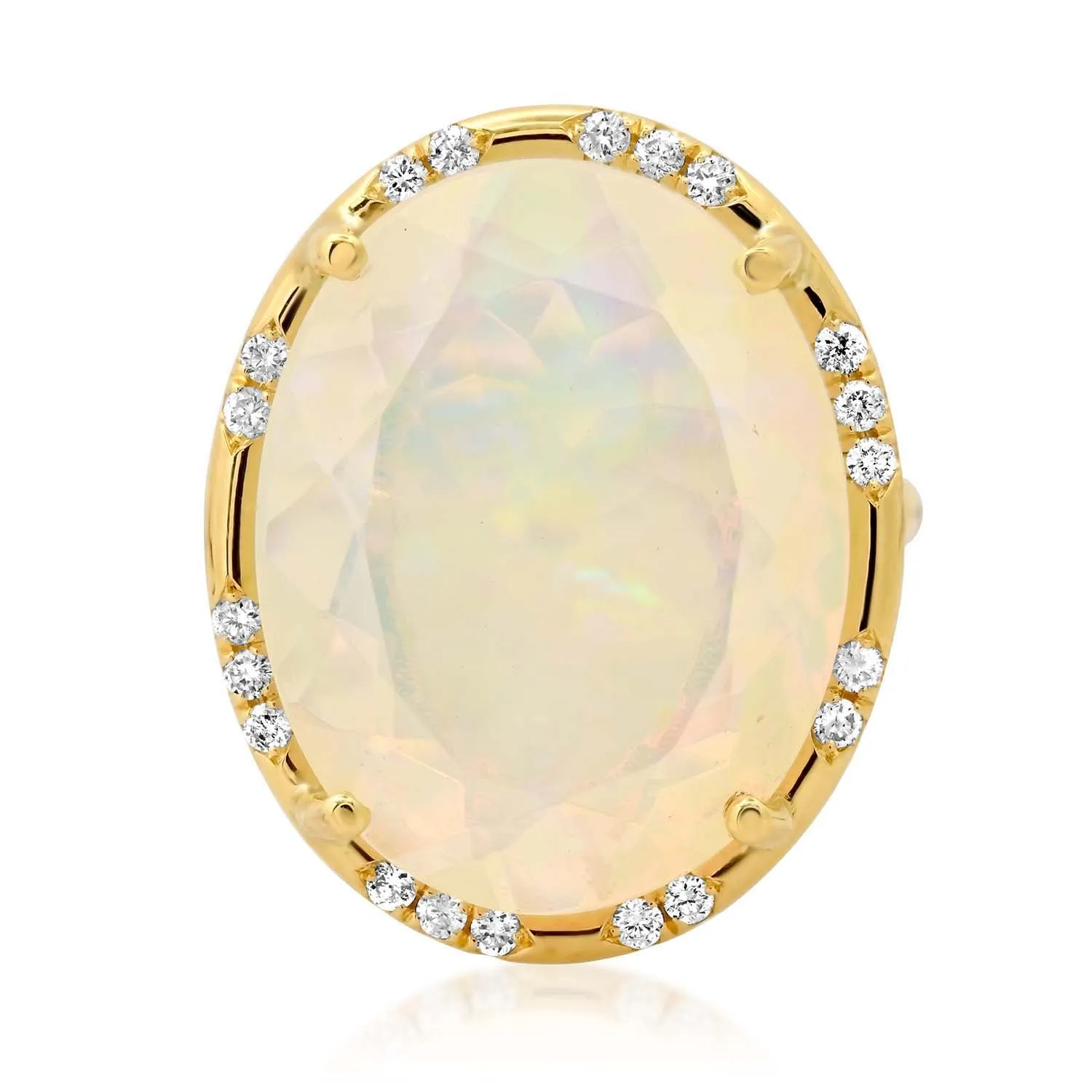 One of a Kind Australian Opal & Diamond Cubby Oval Statement Ring
