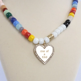 ONE OF A KIND Multi Color ASymmetric Glass Beads necklace Golden Heart Chic Street Petite Gift