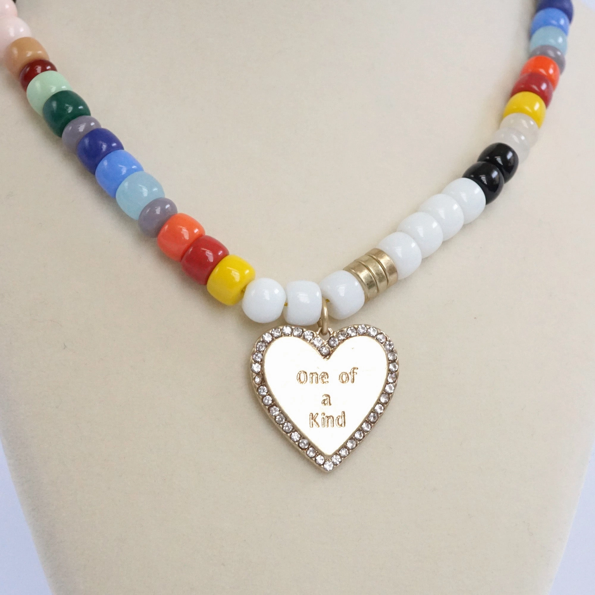 ONE OF A KIND Multi Color ASymmetric Glass Beads necklace Golden Heart Chic Street Petite Gift