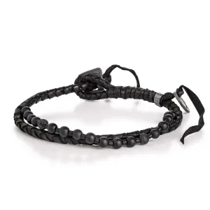Onyx, Lava Beads, Leather and Silver Bracelet