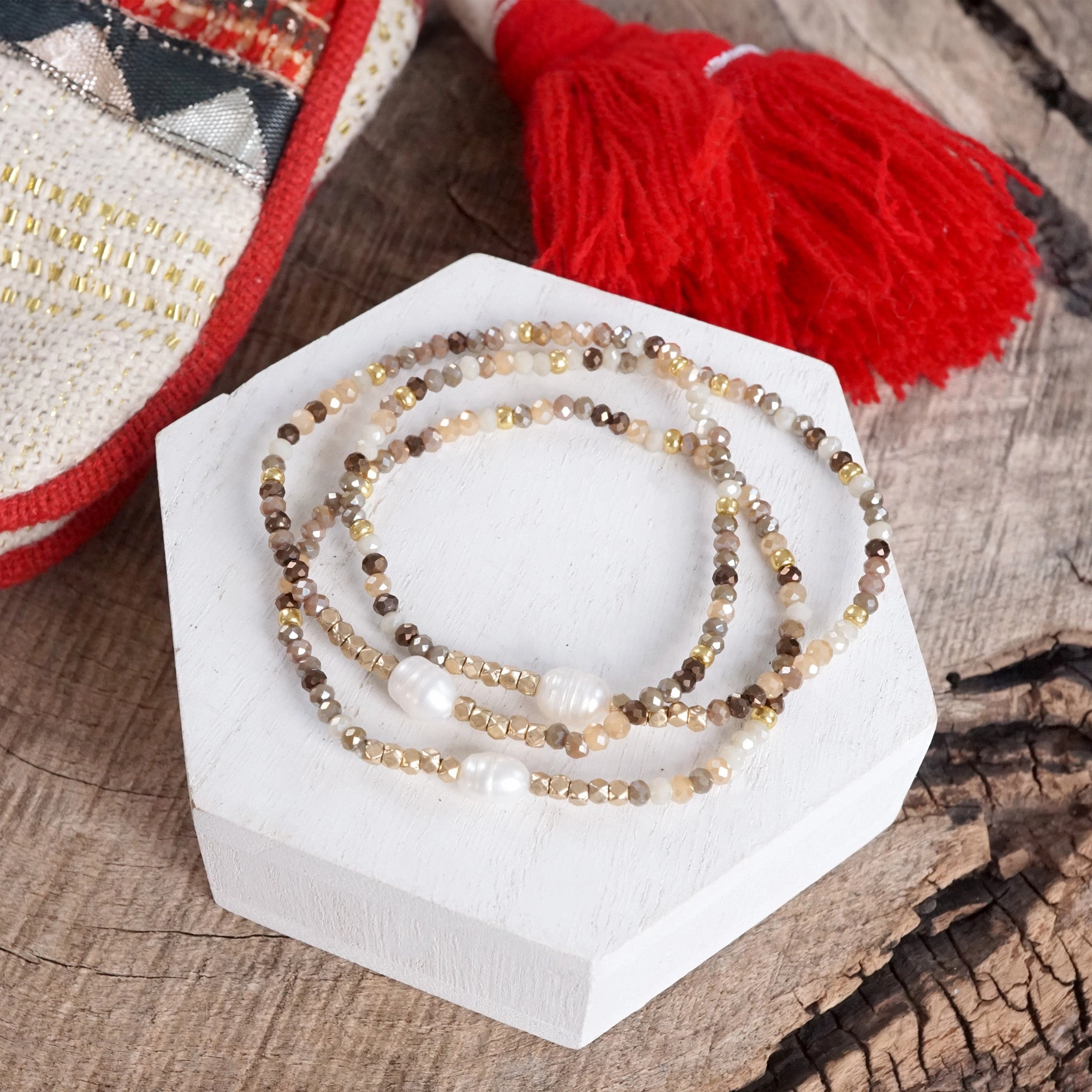 Beaded Bracelets Sets with glass and metal beads and freshwater pearls Couple??s Keepsake