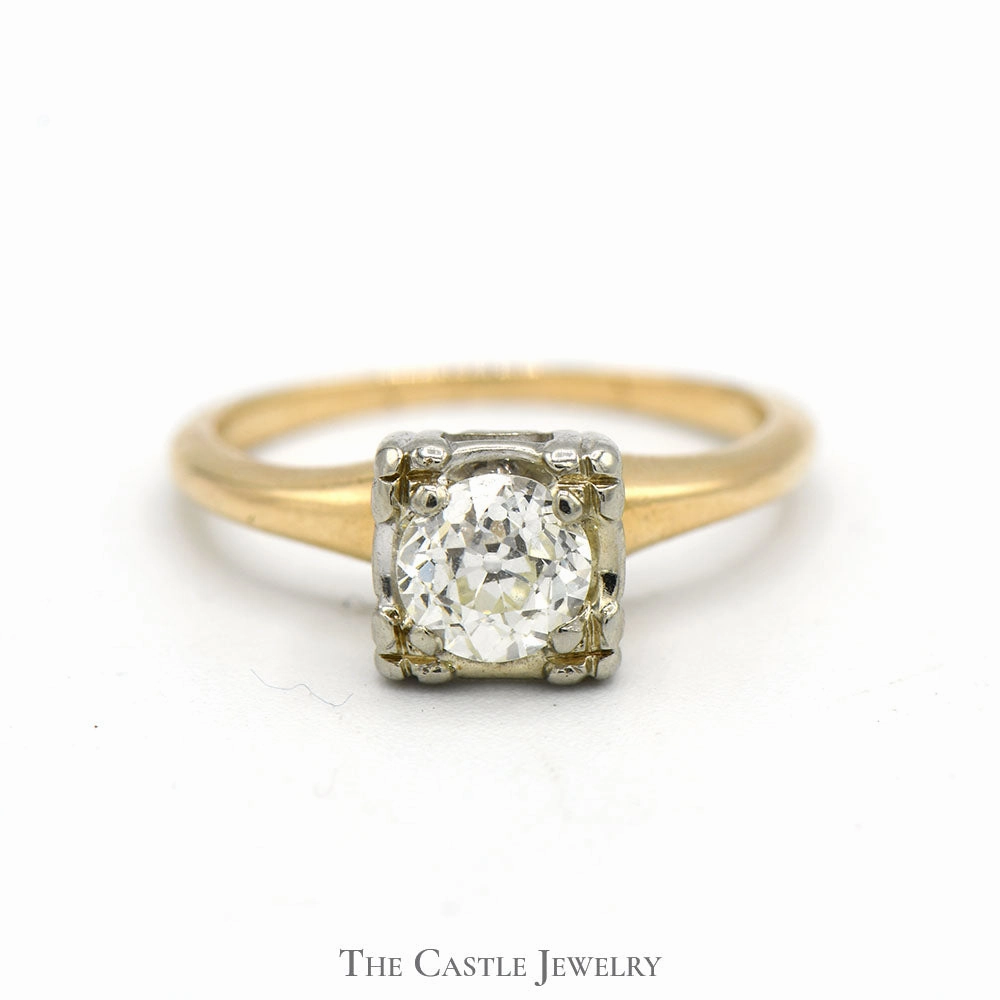 Bridal Accent 1/2ct Old Mine Cut Diamond Solitaire Engagement Ring in 14k Yellow Gold