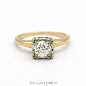 1/2ct Old Mine Cut Diamond Solitaire Engagement Ring in 14k Yellow Gold Refined Proportion Casual Wear