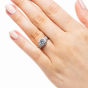 Freya Round Lab Grown Diamond Vintage Milgrain Halo Engagement Ring Luxury Article Affordable Appearance