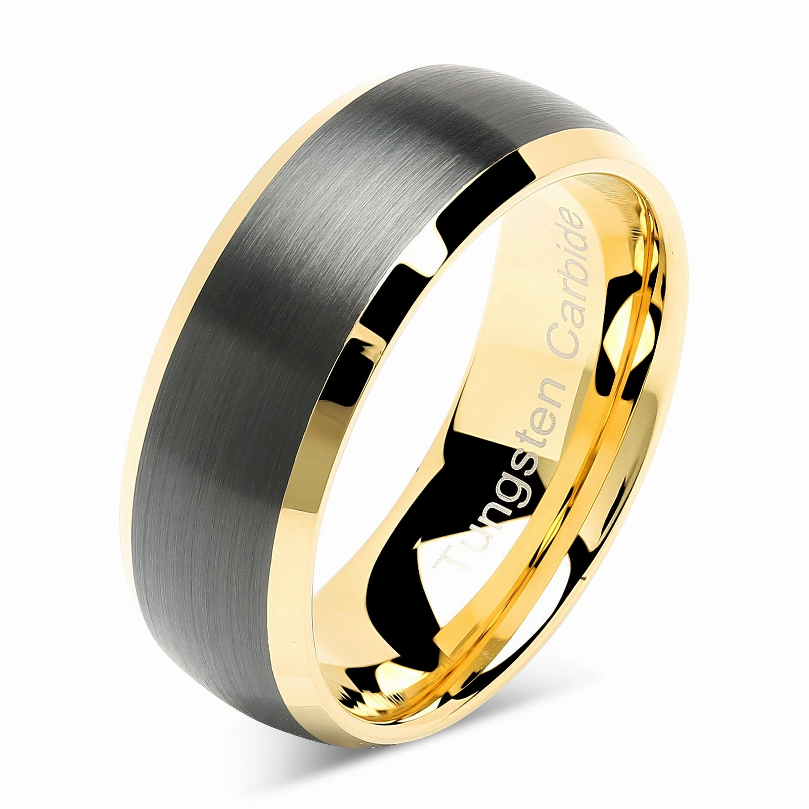 Tungsten Rings Wedding Band Black Matte Gold Dome Edge Sizes 6-16 High-Quality Design