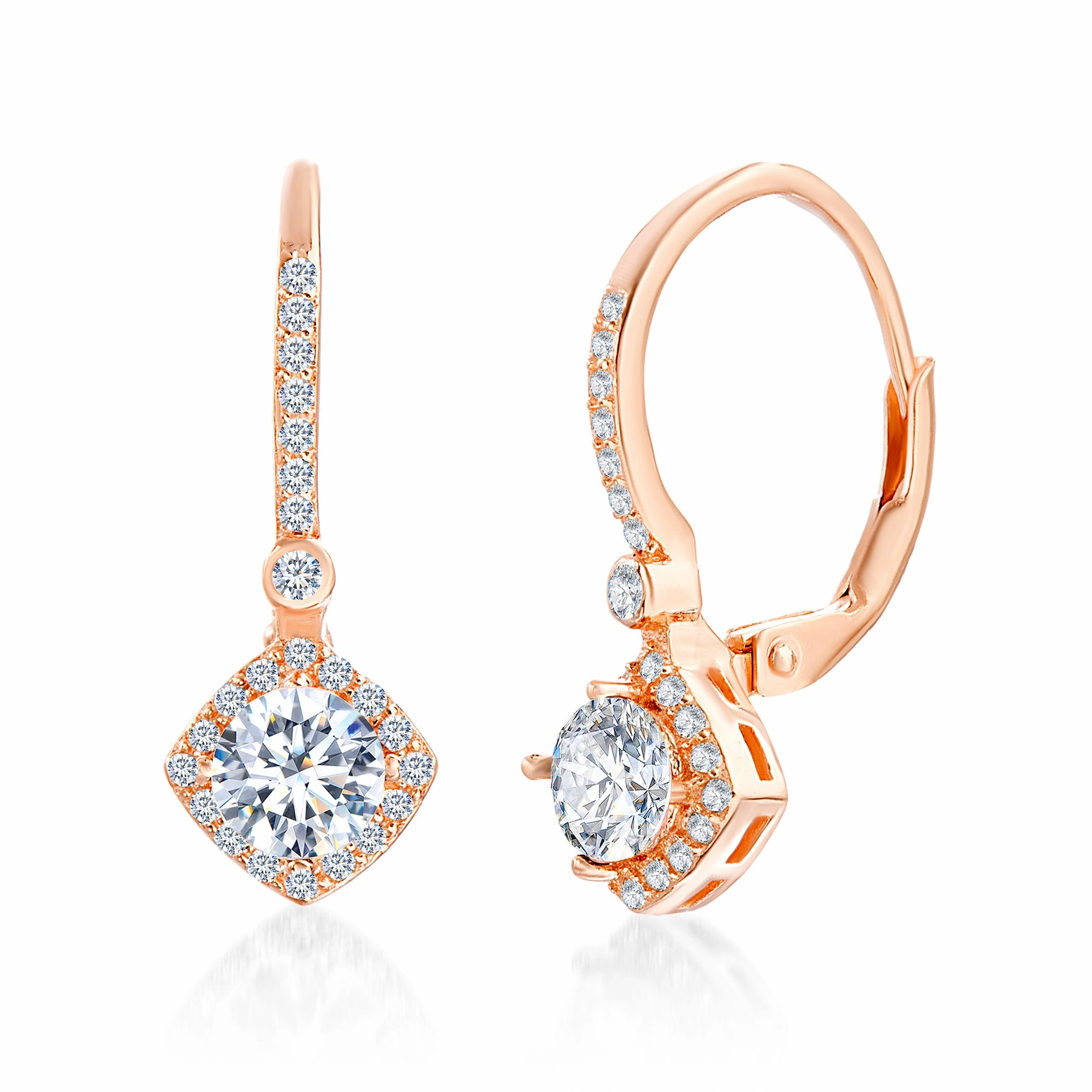 Stylish Essential Ornate Option Lesa Michele Rose Gold Plated Sterling Silver and Cubic Zirconia Leverback Drop Earrings