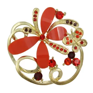 Orange Resin and Crystal Butterflies Brooch Pin - PRI081P