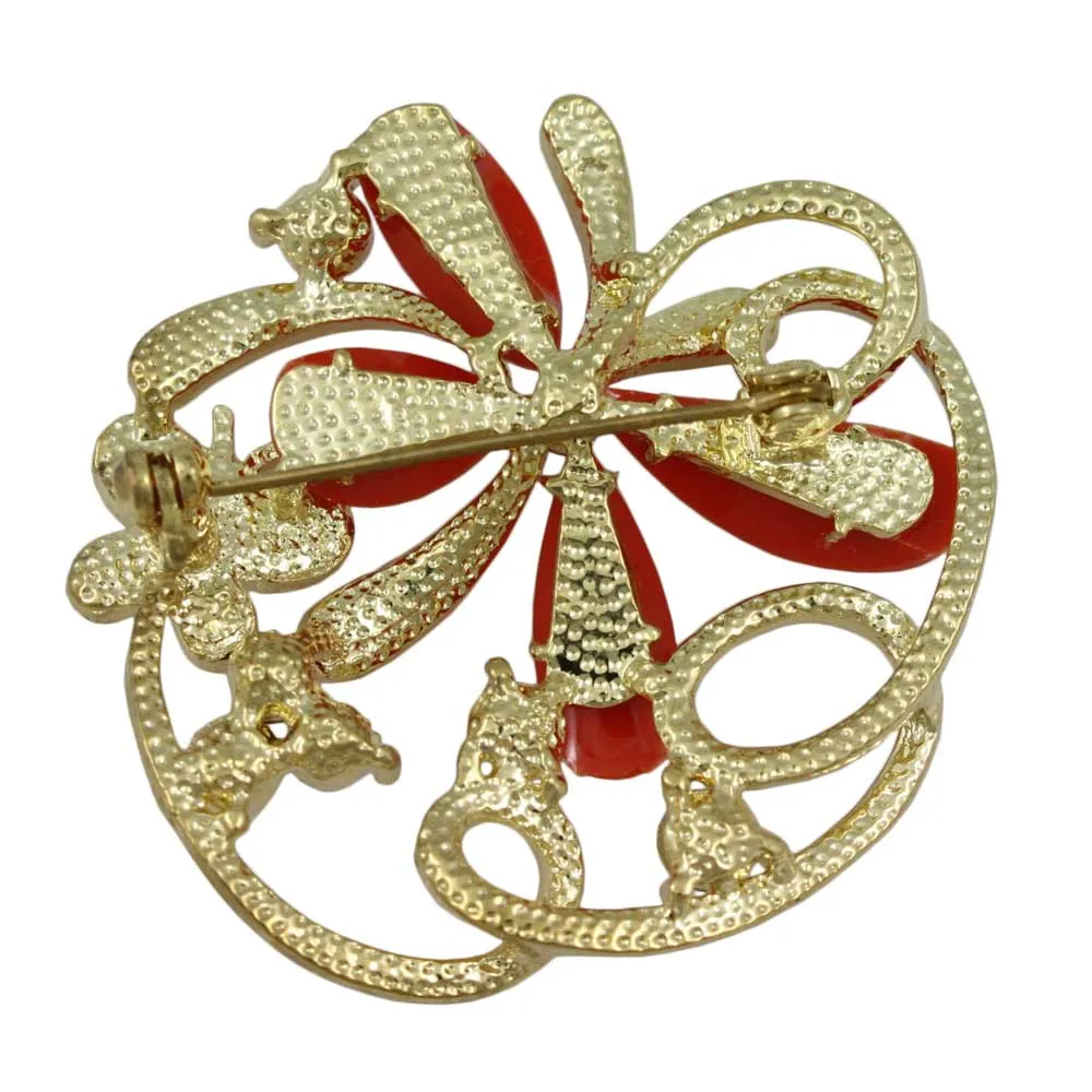 Orange Resin and Crystal Butterflies Brooch Pin - PRI081P