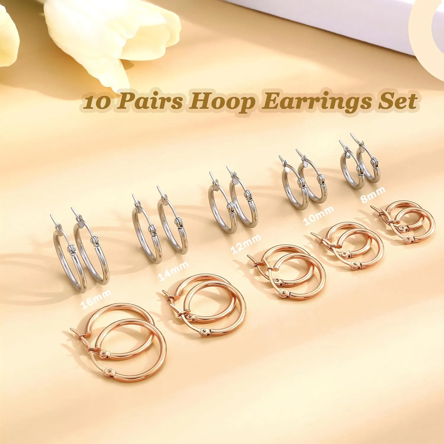 ORAZIO 14K Real Gold Plated Huggie Hoop Earrings Sets, 10 Pairs Hypoallergenic 316L Stainless Steel Silver Small Hoop Earrings Non-tarnish for Sensitive Ears, 24/7 Lightweight Dainty Endless Cartilage Jewelry for Women Men 6-18MM