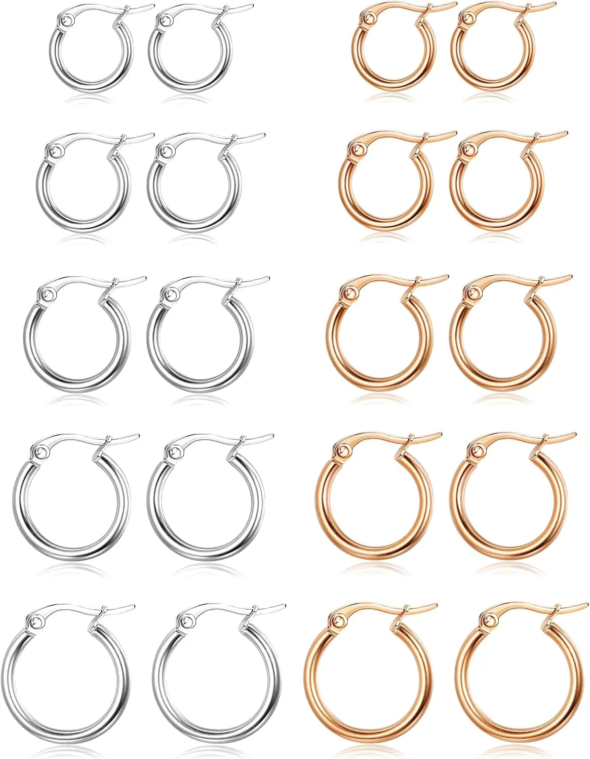 ORAZIO 14K Real Gold Plated Huggie Hoop Earrings Sets, 10 Pairs Hypoallergenic 316L Stainless Steel Silver Small Hoop Earrings Non-tarnish for Sensitive Ears, 24/7 Lightweight Dainty Endless Cartilage Jewelry for Women Men 6-18MM
