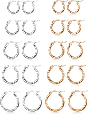 ORAZIO 14K Real Gold Plated Huggie Hoop Earrings Sets, 10 Pairs Hypoallergenic 316L Stainless Steel Silver Small Hoop Earrings Non-tarnish for Sensitive Ears, 24/7 Lightweight Dainty Endless Cartilage Jewelry for Women Men 6-18MM