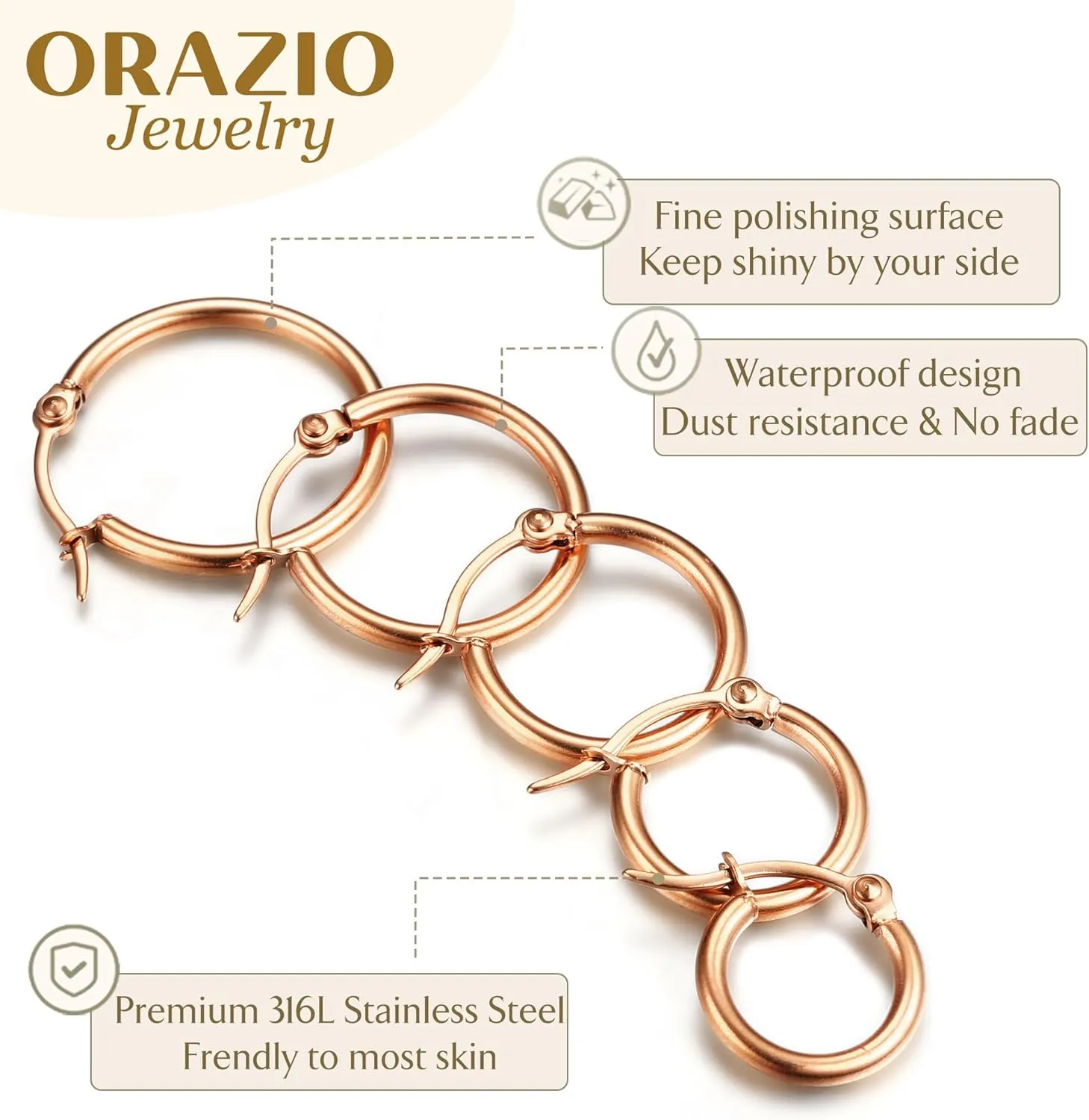 ORAZIO 14K Real Gold Plated Huggie Hoop Earrings Sets, 10 Pairs Hypoallergenic 316L Stainless Steel Silver Small Hoop Earrings Non-tarnish for Sensitive Ears, 24/7 Lightweight Dainty Endless Cartilage Jewelry for Women Men 6-18MM
