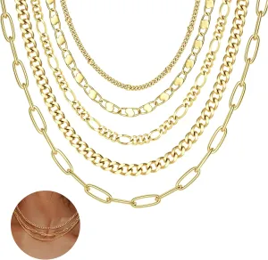 ORAZIO Gold Layered Necklaces for Women 14k Gold Plated Herringbone Necklace Dainty Snake Paperclip Chain Layering Necklaces Dainty Gold Choker Necklace Jewelry Set-ZB