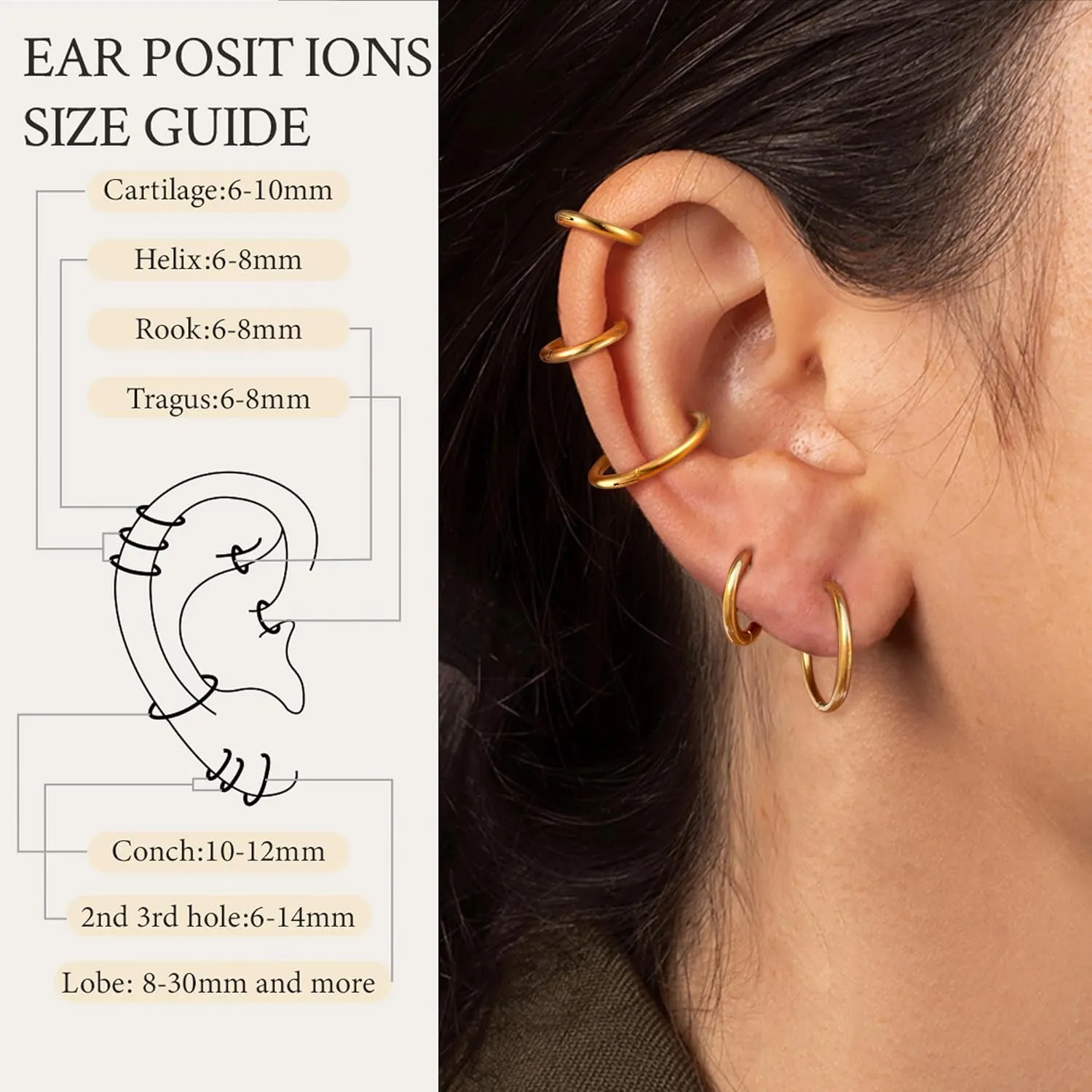 ORAZIO Small Hoop Earrings for Women - 316L Stainless Steel Small Hoops Earrings Set 14K Real Gold Plated Huggie Earring Sets Lightweight Cartilage Piercings Jewelry 18 Gauge Huggie for Sensitive Ears Men Women Gold Silver Black 6-12MM