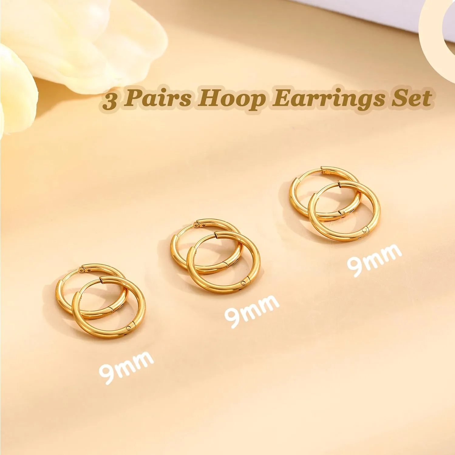 ORAZIO Small Hoop Earrings for Women - 316L Stainless Steel Small Hoops Earrings Set 14K Real Gold Plated Huggie Earring Sets Lightweight Cartilage Piercings Jewelry 18 Gauge Huggie for Sensitive Ears Men Women Gold Silver Black 6-12MM