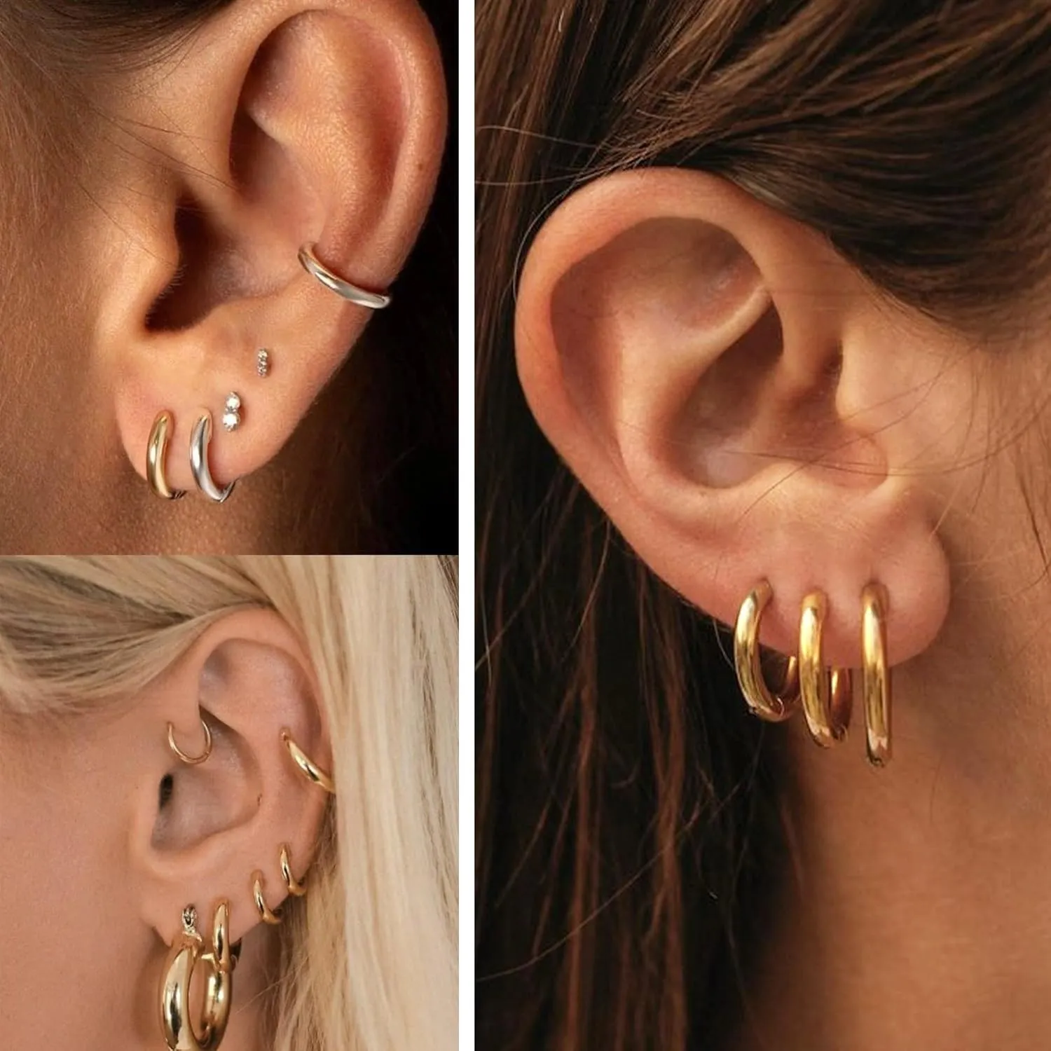 ORAZIO Small Hoop Earrings for Women - 316L Stainless Steel Small Hoops Earrings Set 14K Real Gold Plated Huggie Earring Sets Lightweight Cartilage Piercings Jewelry 18 Gauge Huggie for Sensitive Ears Men Women Gold Silver Black 6-12MM