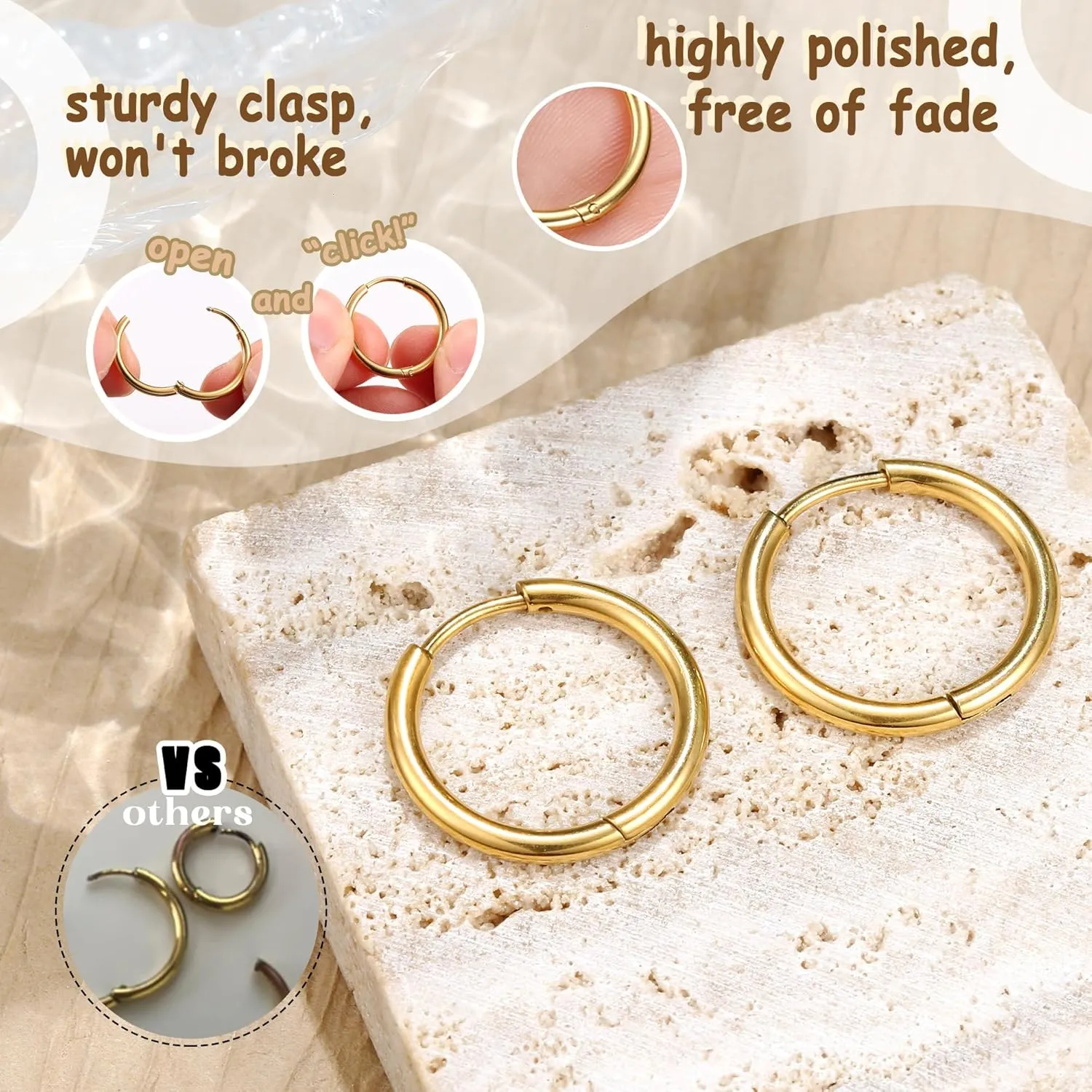 ORAZIO Small Hoop Earrings for Women - 316L Stainless Steel Small Hoops Earrings Set 14K Real Gold Plated Huggie Earring Sets Lightweight Cartilage Piercings Jewelry 18 Gauge Huggie for Sensitive Ears Men Women Gold Silver Black 6-12MM
